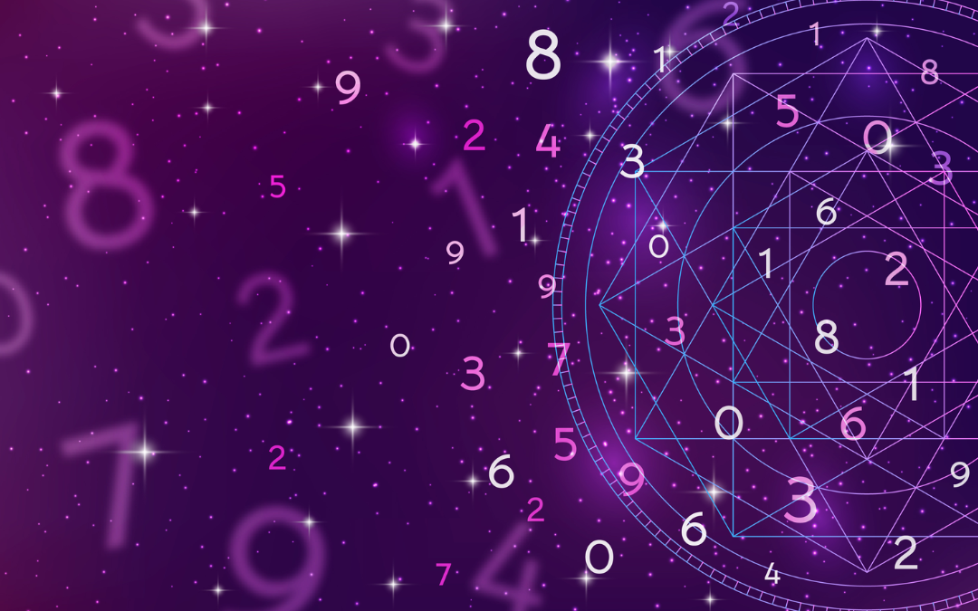 Angel numbers with zodiac symbols and light rays representing divine guidance